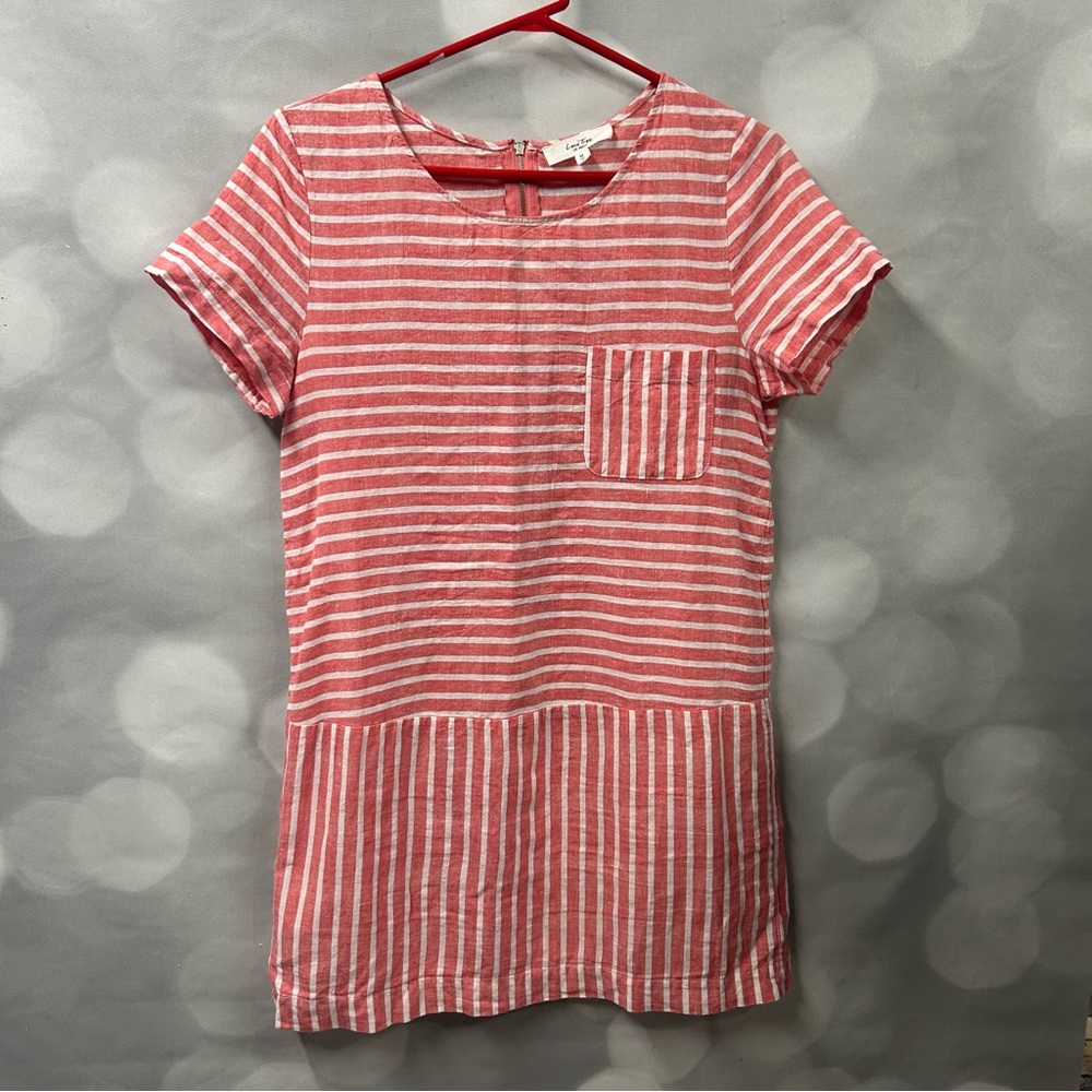 Love Tree Medium Dress Nautical Striped ‎ In Washed Red White  Zip Back